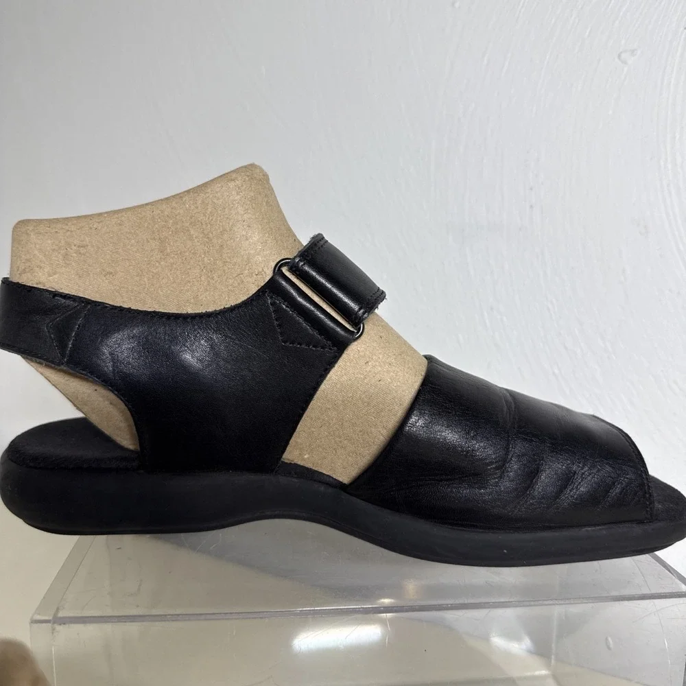 Ecco Soft Sandal Womens 7,5 Black Strap Open Toe Slip On Casual Comfort Leather